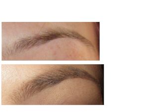 Top: Natural brow Bottom: Brow filled in with Anastasia Dipbrow in Soft Brown
